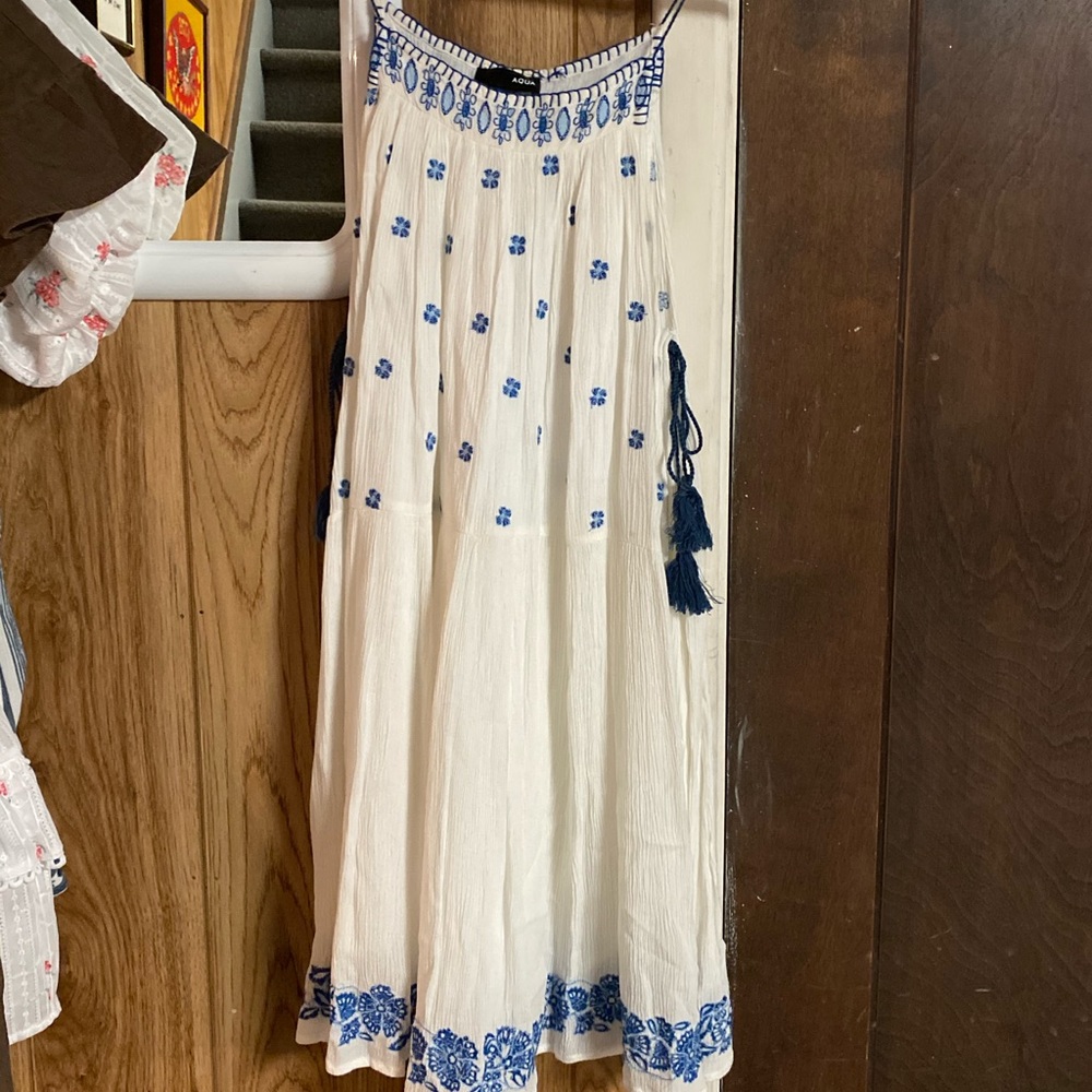 White Summer Dress Set With Blue Whale Embroidery